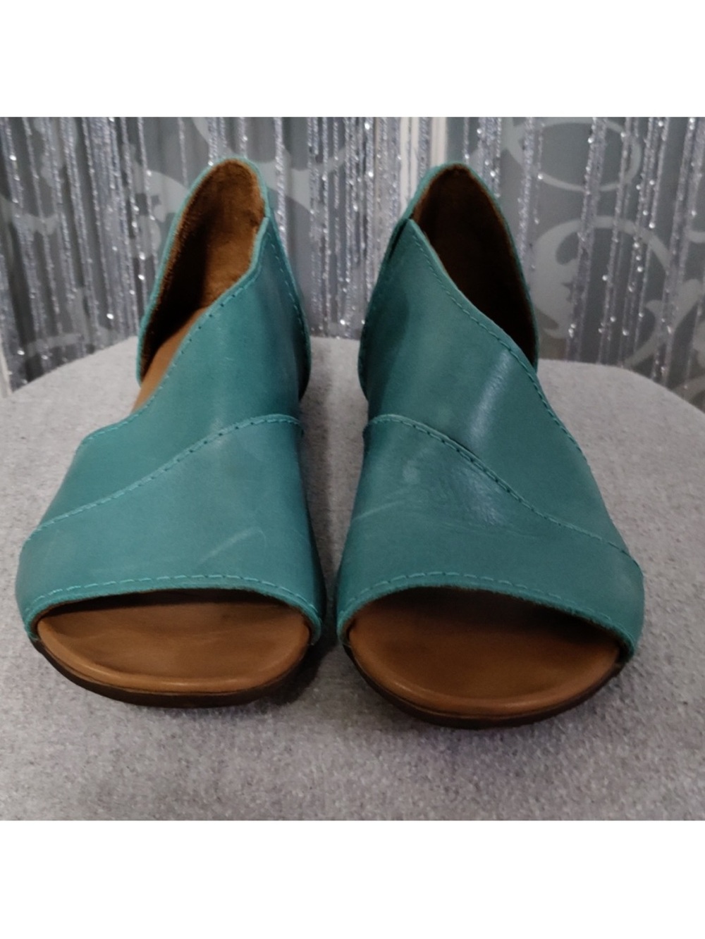 Bueno Teal Open-Toe Leather Sandals